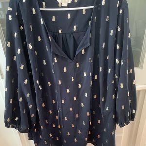 Navy and Gold pineapple blouse